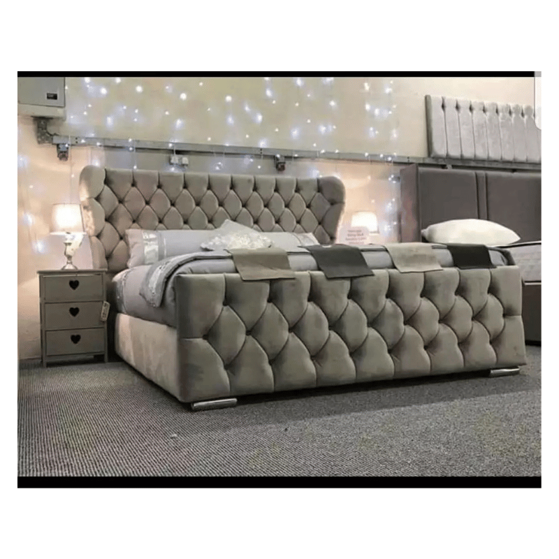 Deluxe Plush Velvet Chesterfield Wingback Bed – Cozy Dreams