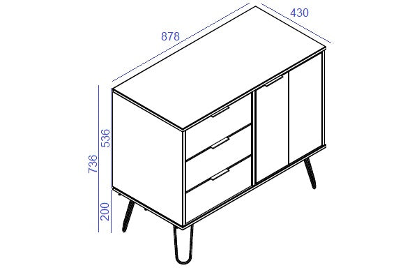 Small Sideboard With 1 Door, 3 Drawers