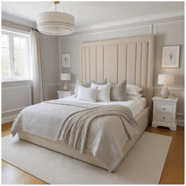 Celine High Headboard Bed – Customizable Storage Option