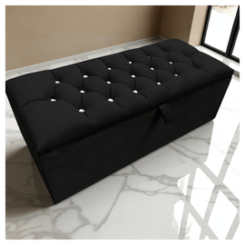 Elegant Tufted Black Velvet Ottoman