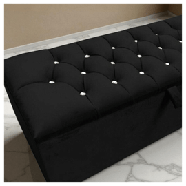 Elegant Tufted Black Velvet Ottoman