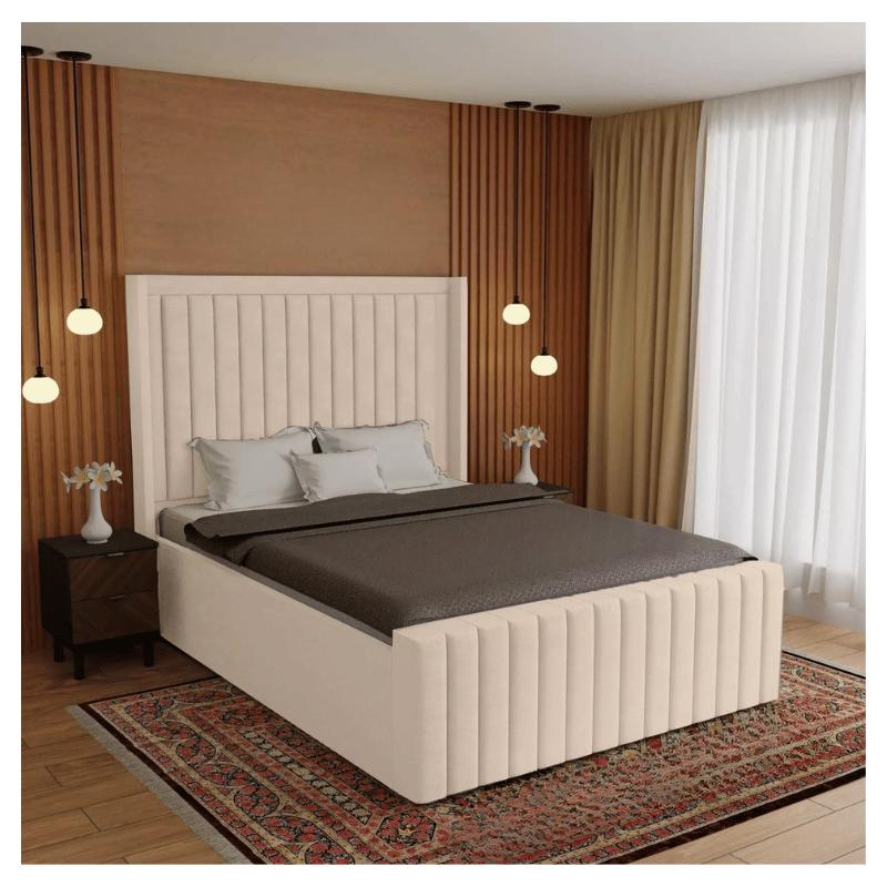 Elegant Wingback Panel Bed with Gas Lift Storage & 60" Headboard