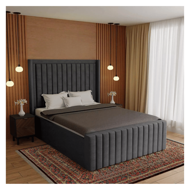 Elegant Wingback Panel Bed with Gas Lift Storage & 60" Headboard