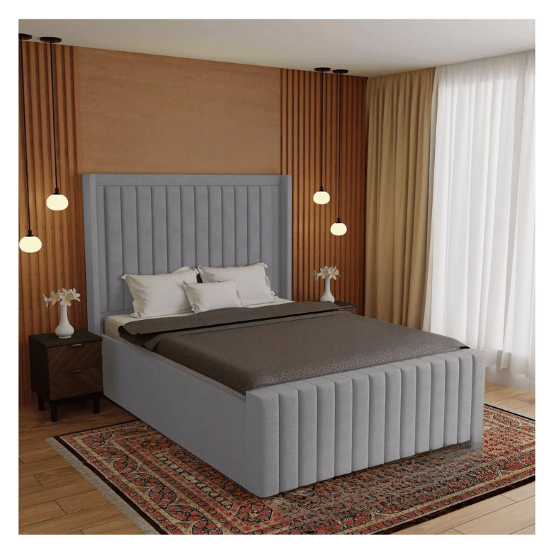 Elegant Wingback Panel Bed with Gas Lift Storage & 60" Headboard