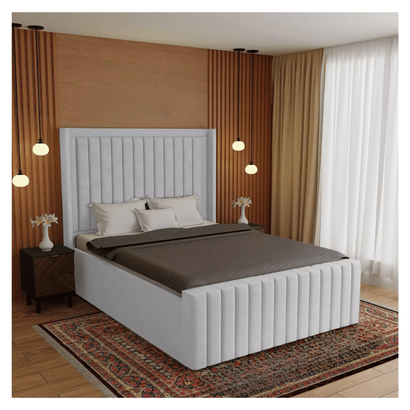 Elegant Wingback Panel Bed with Gas Lift Storage & 60" Headboard