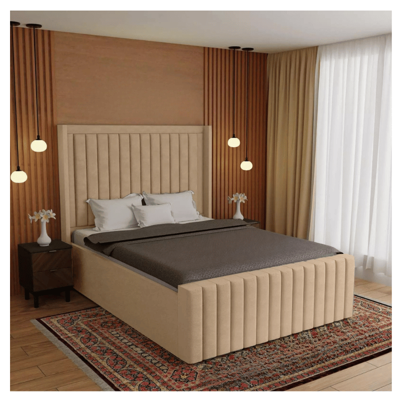 Elegant Wingback Panel Bed with Gas Lift Storage & 60" Headboard