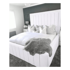 Luxurious Plush Velvet Bordered Panel Bed with Ottoman Storage