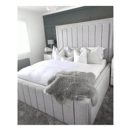 Luxurious Plush Velvet Bordered Panel Bed with Ottoman Storage