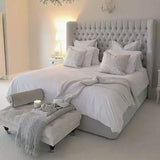 Luxurious Soft Plush Tufted Upholstered Wingback Bed with Optional Storage