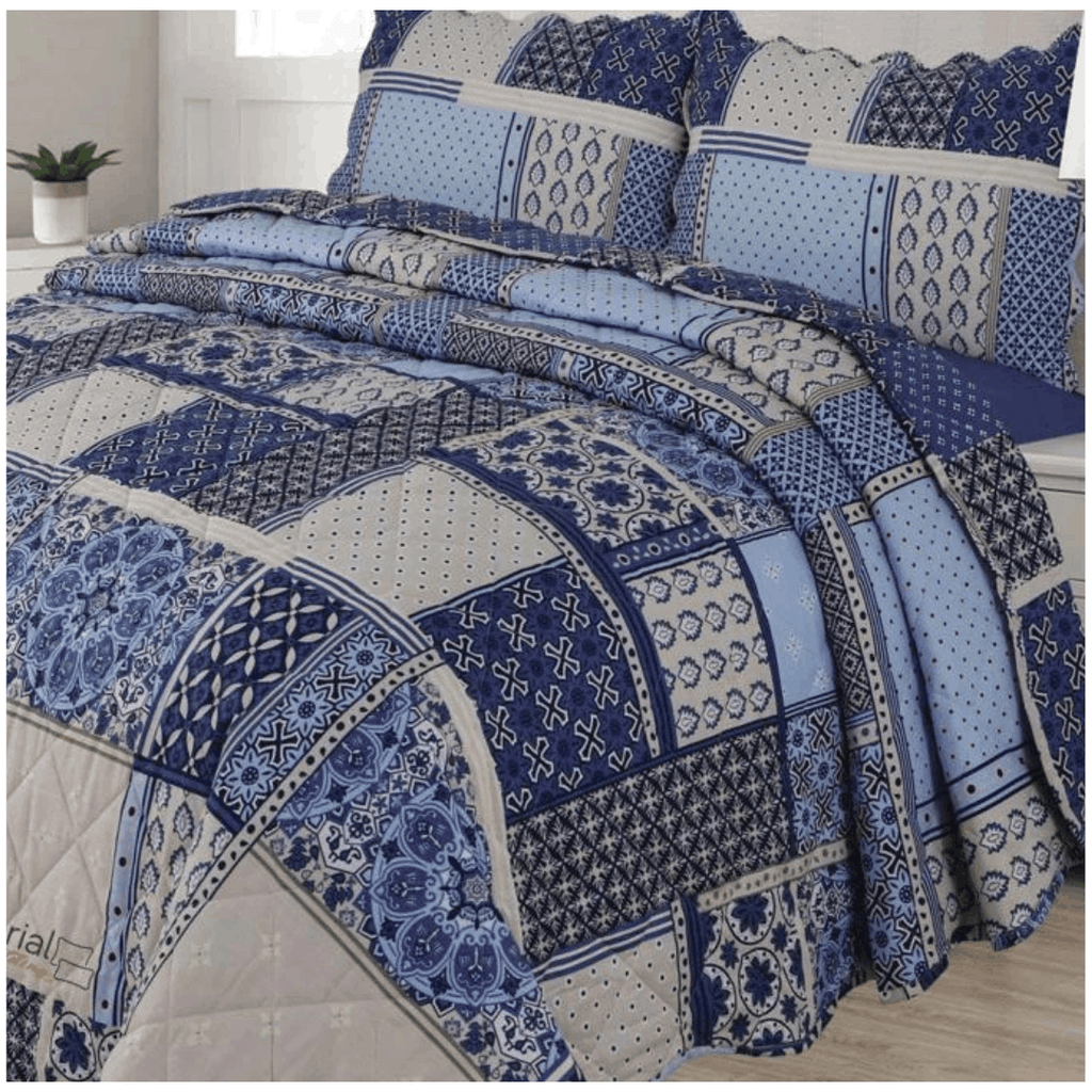 Luxury 3 Piece Quilted Patchwork Bedspread