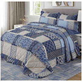 Luxury 3 Piece Quilted Patchwork Bedspread