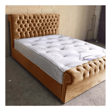 Load image into Gallery viewer, Luxury Plush Velvet Sleigh Scroll Bed with Gas Lift Storage