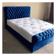 Load image into Gallery viewer, Luxury Plush Velvet Sleigh Scroll Bed with Gas Lift Storage