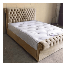 Load image into Gallery viewer, Luxury Plush Velvet Sleigh Scroll Bed with Gas Lift Storage