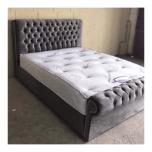 Load image into Gallery viewer, Luxury Plush Velvet Sleigh Scroll Bed with Gas Lift Storage