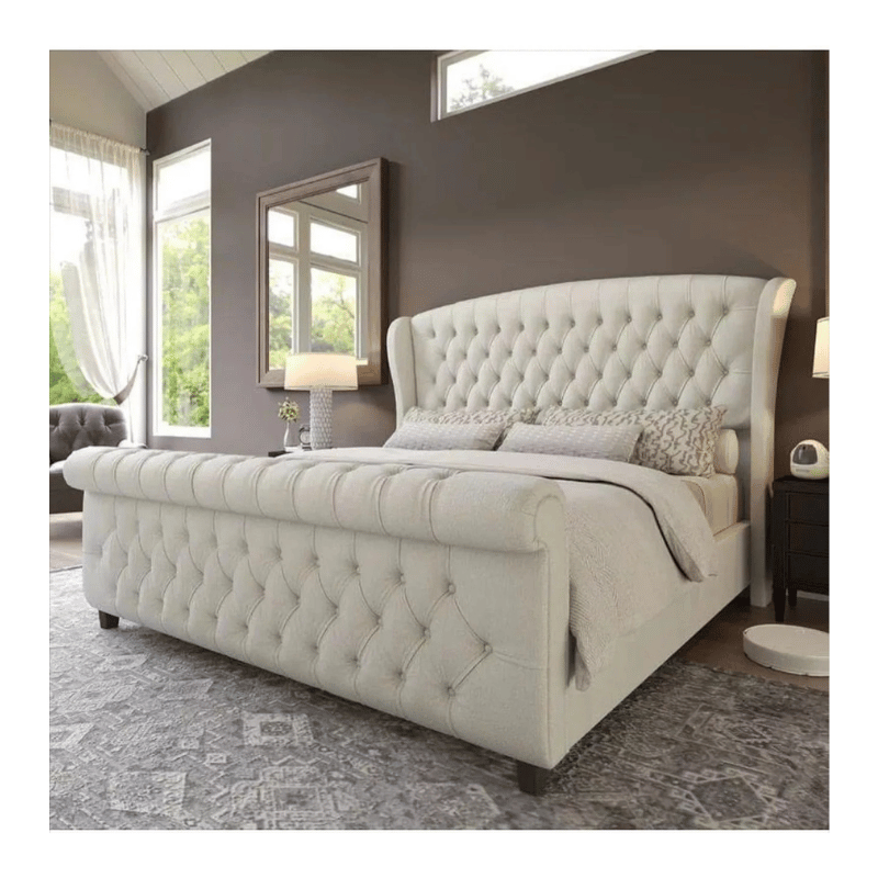 Luxury Tulip Wing Sleigh Bed | Plush Upholstered | Optional Storage