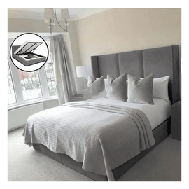 Oslo Wingback Plush Velvet Bed | 2-Panel & Gas Lift Storage