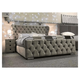 Plush Velvet Wingback Upholstered Storage Bed