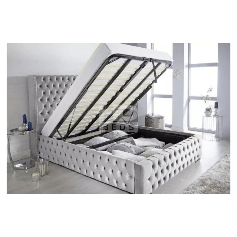 Plush Velvet Chesterfield Franky Wing Bed with Optional Storage