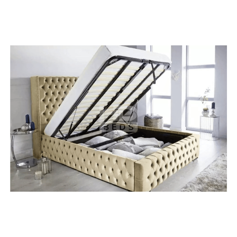 Plush Velvet Chesterfield Franky Wing Bed with Optional Storage