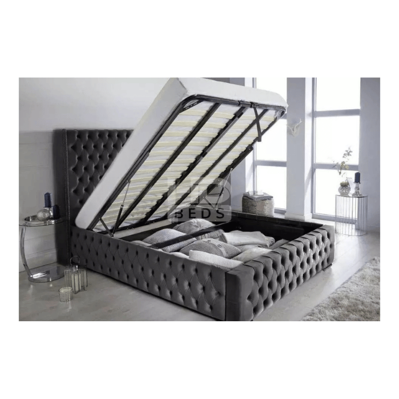 Plush Velvet Chesterfield Franky Wing Bed with Optional Storage