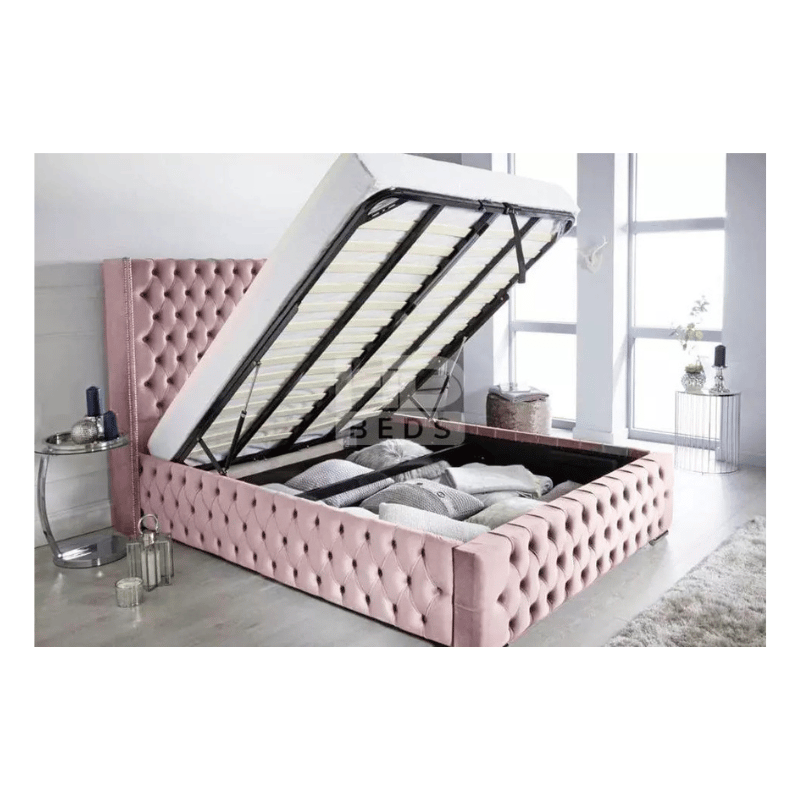 Plush Velvet Chesterfield Franky Wing Bed with Optional Storage