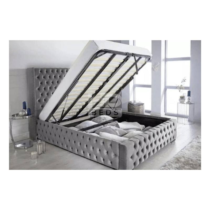 Plush Velvet Chesterfield Franky Wing Bed with Optional Storage