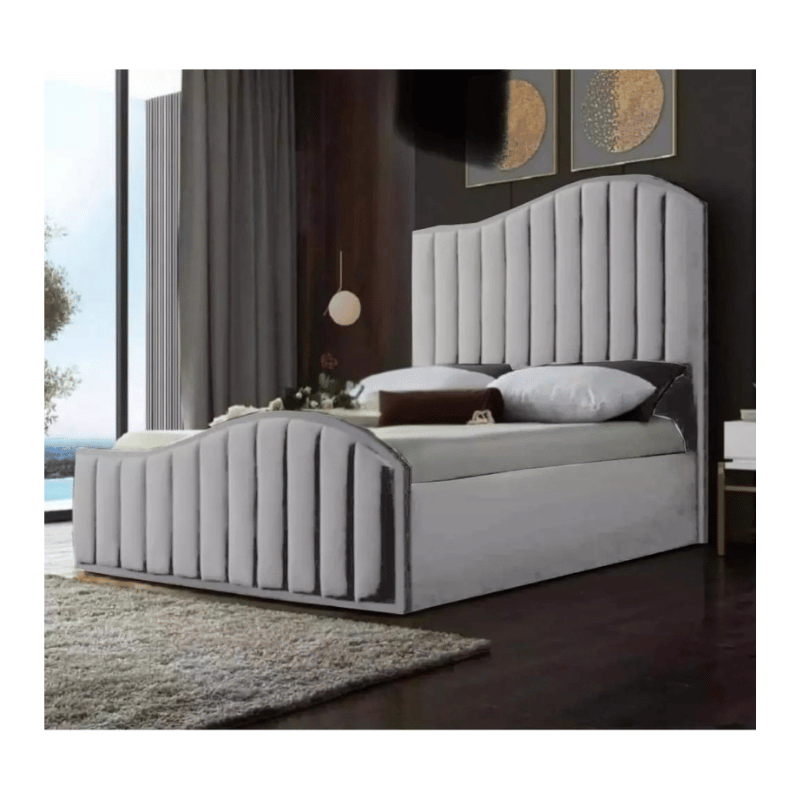 Plush Velvet Fish Panel Bed with Ottoman Gas Lift Storage