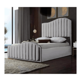 Plush Velvet Fish Panel Bed with Ottoman Gas Lift Storage