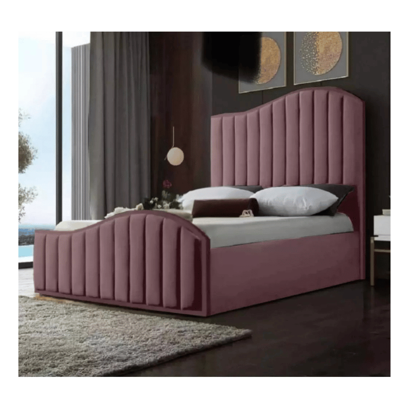 Plush Velvet Fish Panel Bed with Ottoman Gas Lift Storage