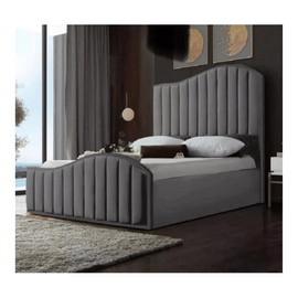 Plush Velvet Fish Panel Bed with Ottoman Gas Lift Storage