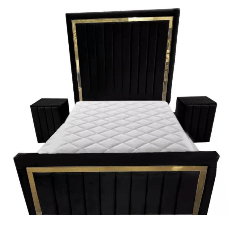 Plush Velvet Milan Panel Bed With Storage & Side Tables
