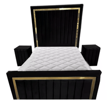 Load image into Gallery viewer, Plush Velvet Milan Panel Bed With Storage &amp; Side Tables