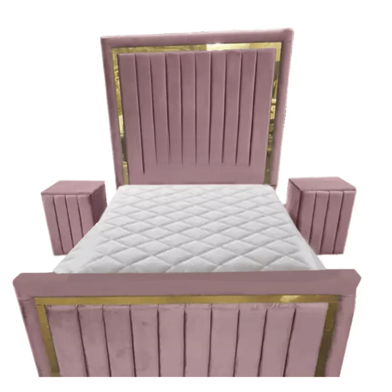 Plush Velvet Milan Panel Bed With Storage & Side Tables