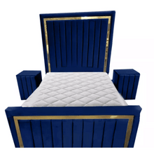 Load image into Gallery viewer, Plush Velvet Milan Panel Bed With Storage &amp; Side Tables
