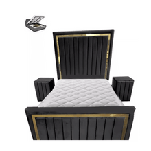 Load image into Gallery viewer, Plush Velvet Milan Panel Bed With Storage &amp; Side Tables