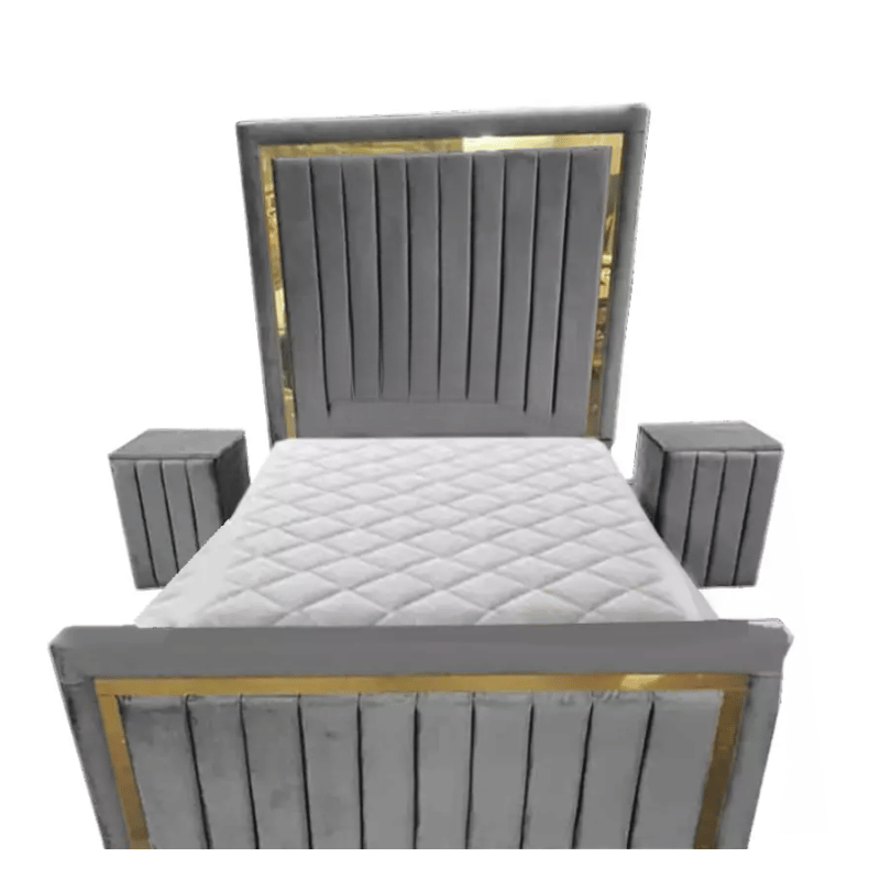 Plush Velvet Milan Panel Bed With Storage & Side Tables