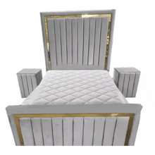 Load image into Gallery viewer, Plush Velvet Milan Panel Bed With Storage &amp; Side Tables