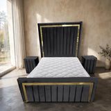 Plush Velvet Milan Panel Bed With Storage & Side Tables