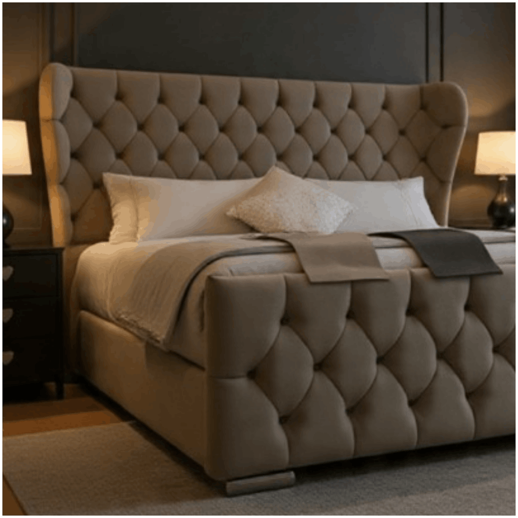 Plush Velvet Wingback Upholstered Storage Bed