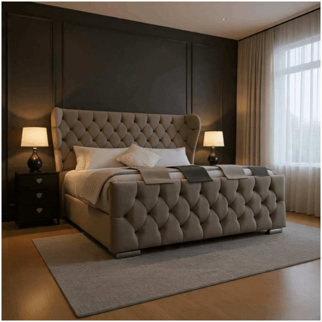 Plush Velvet Wingback Upholstered Storage Bed