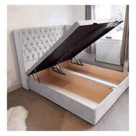 Premium Plush Velvet Franky Wingback Storage Bed