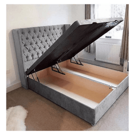 Premium Plush Velvet Franky Wingback Storage Bed