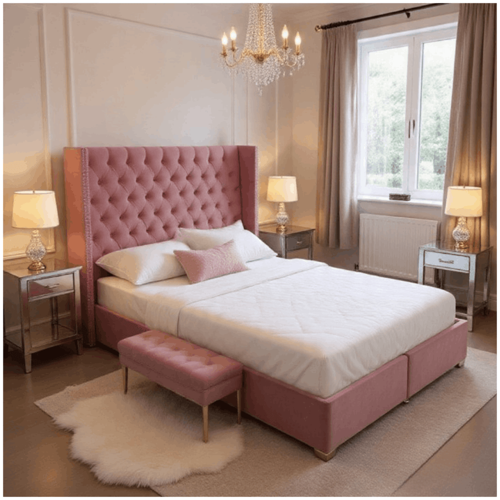 Premium Plush Velvet Franky Wingback Storage Bed