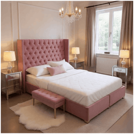 Premium Plush Velvet Franky Wingback Storage Bed