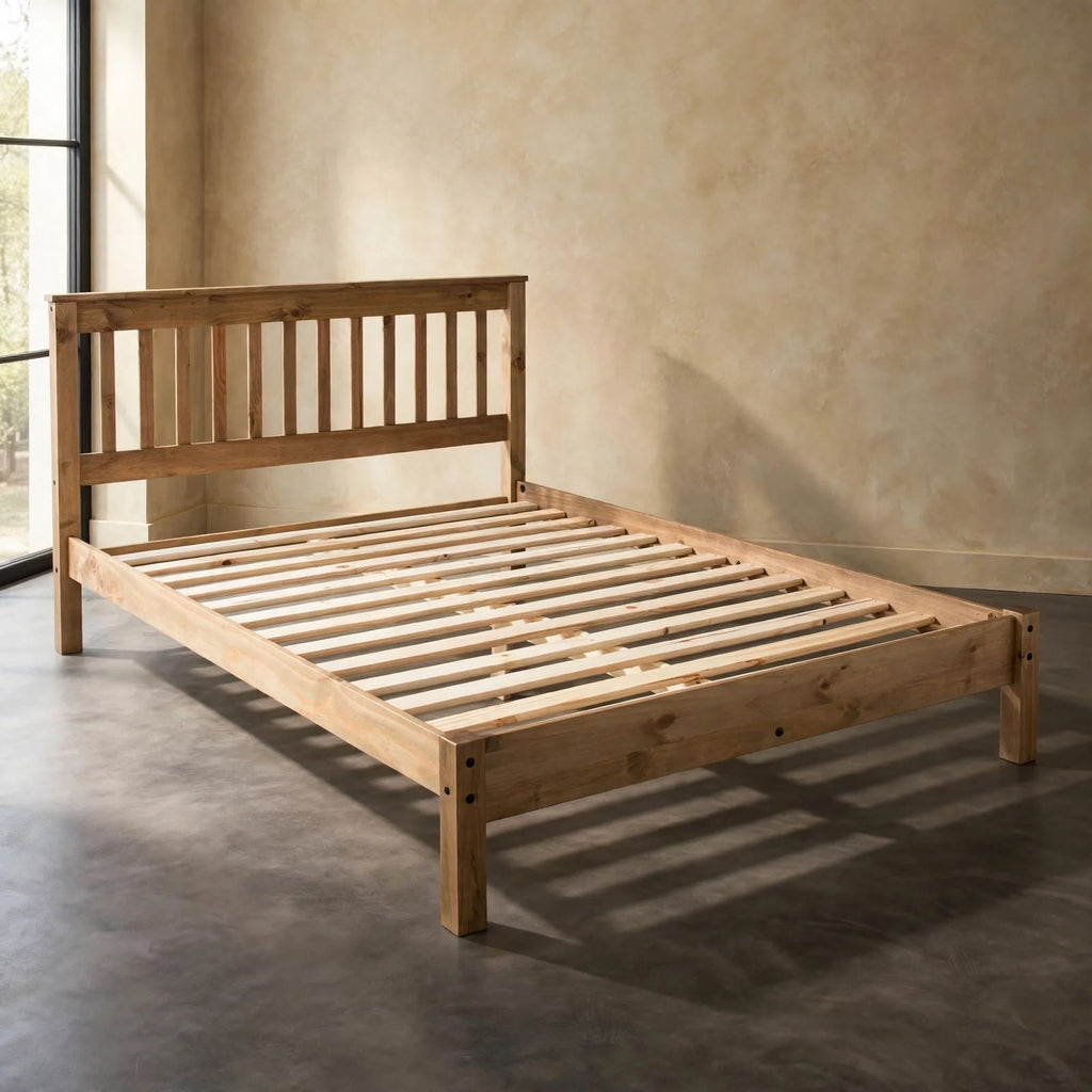 Solid Waxed Pine 4ft6 Slatted low End Bed-frame