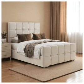 Square Panel Upholstered Bed Frame