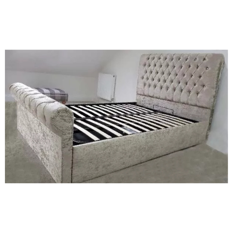 Stylish Crushed Velvet Sleigh Bed with Storage