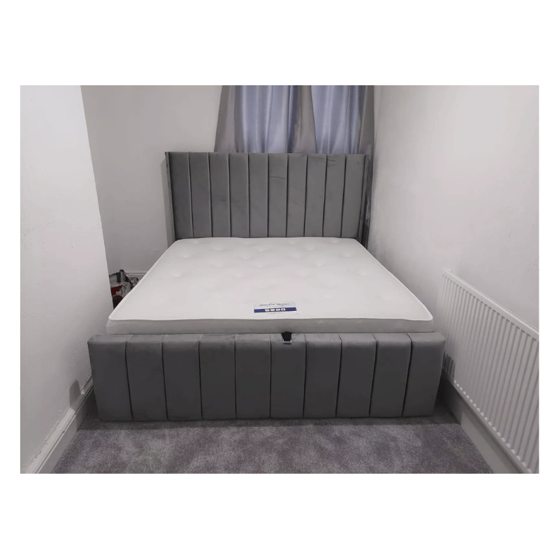 Ultimate Premium Plush Velvet Alton Winged Bed with Gas Lift Storage