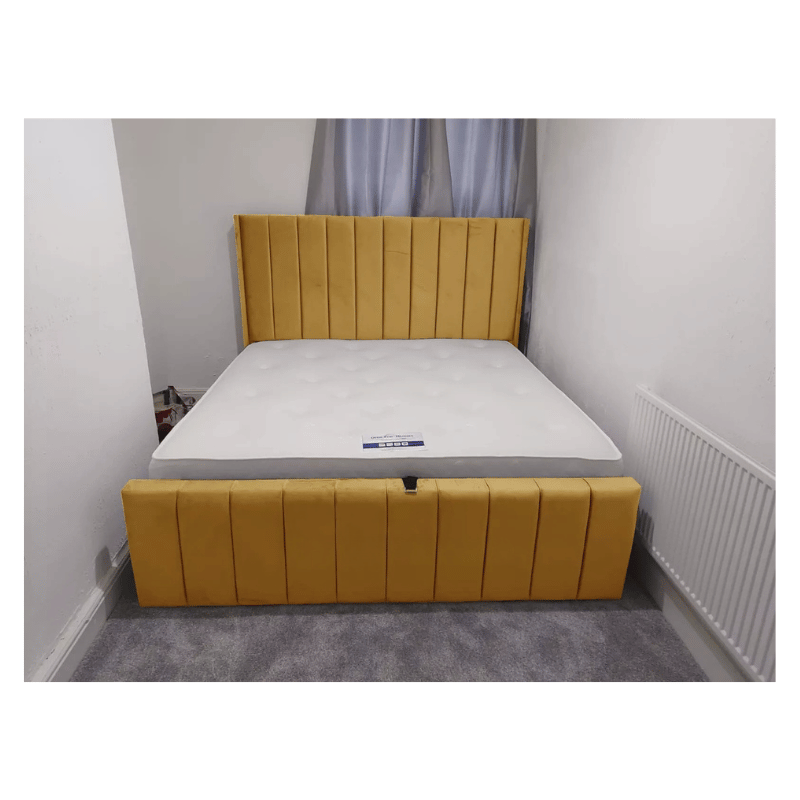 Ultimate Premium Plush Velvet Alton Winged Bed with Gas Lift Storage